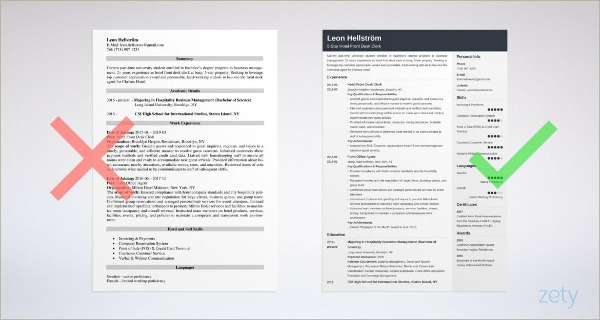 Sample Of A Front Desk Resume