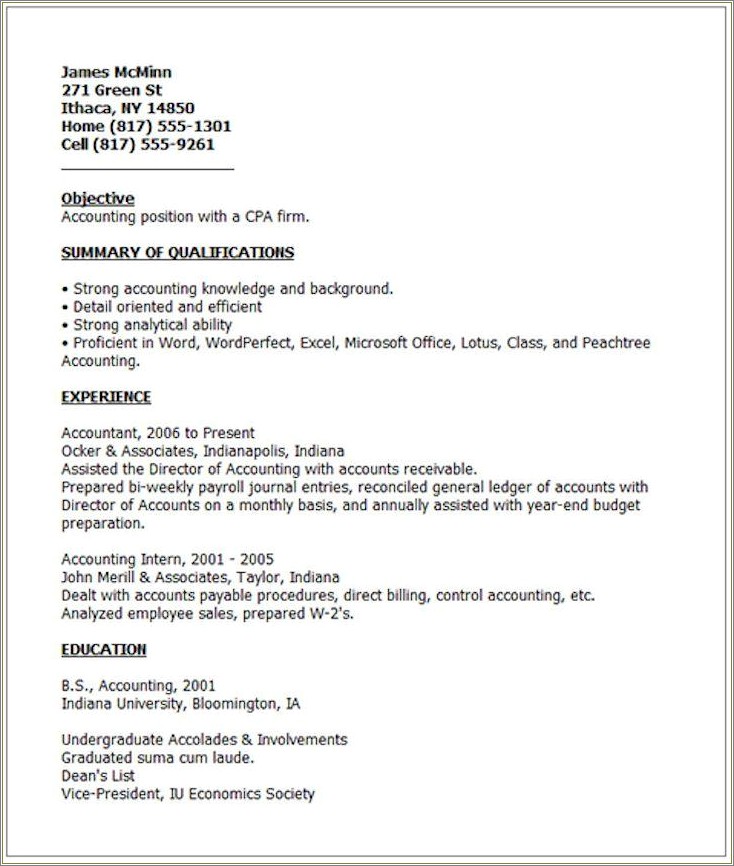 Sample Of A Good Professional Resume