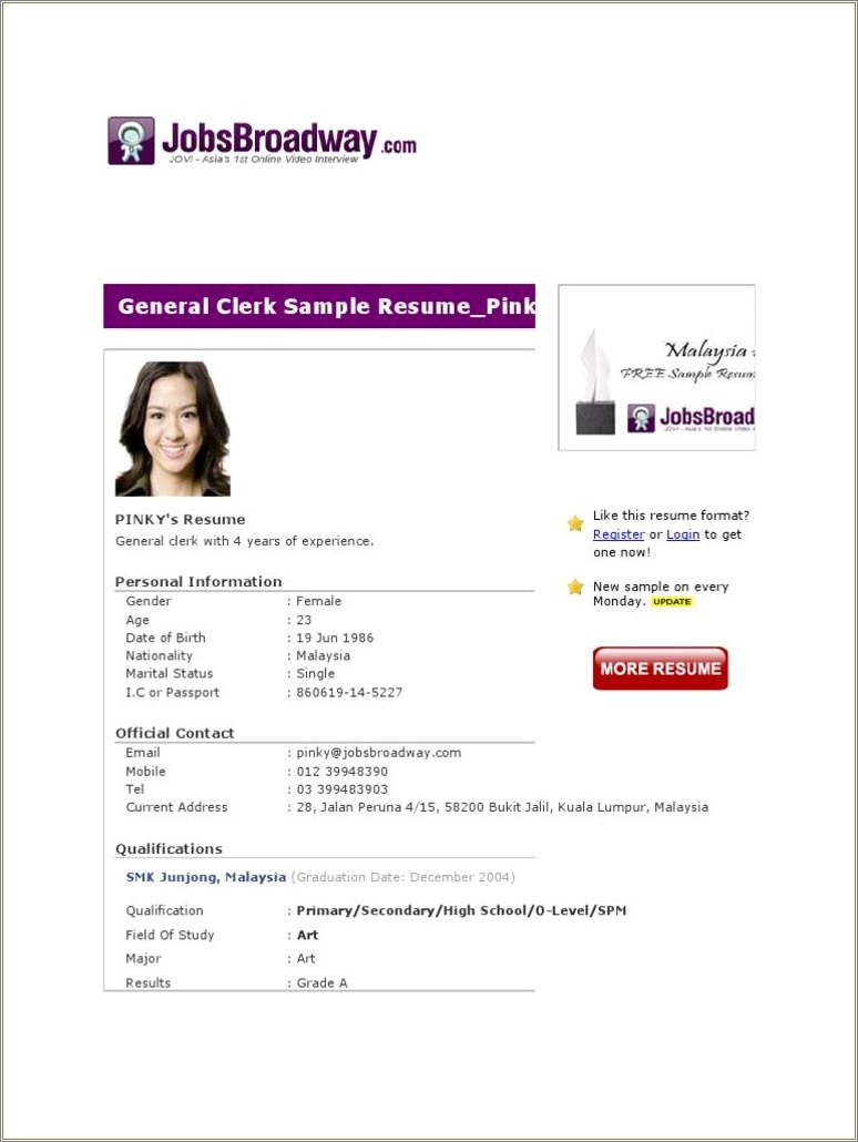 Sample Of A Good Resume In Malaysia