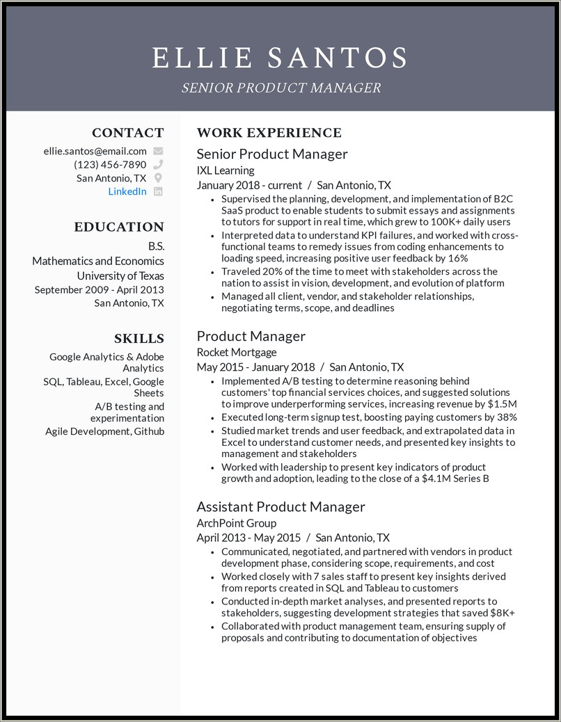 Sample Of A Manager's Resume