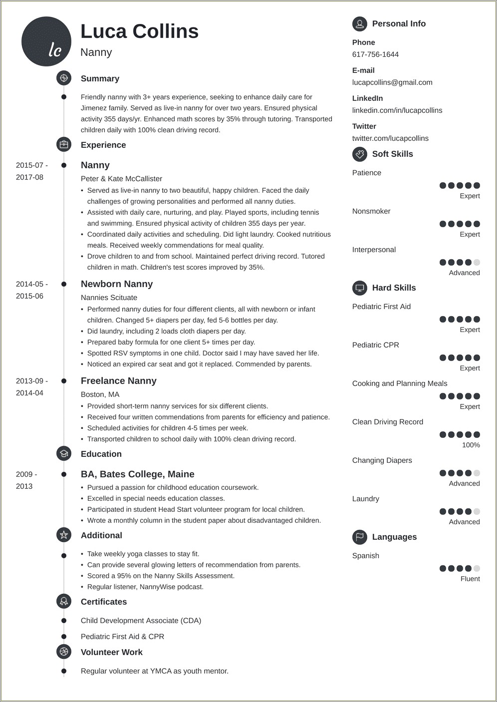 Sample Of A Nanny Functional Resume