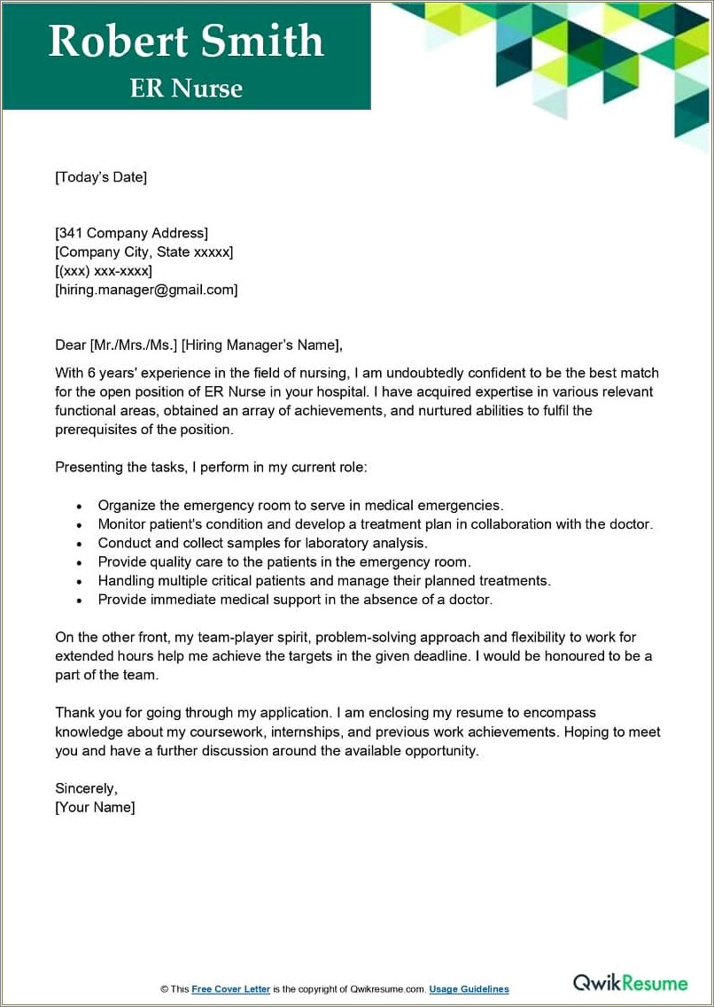Sample Of A Resume Cover Letter For Nurses