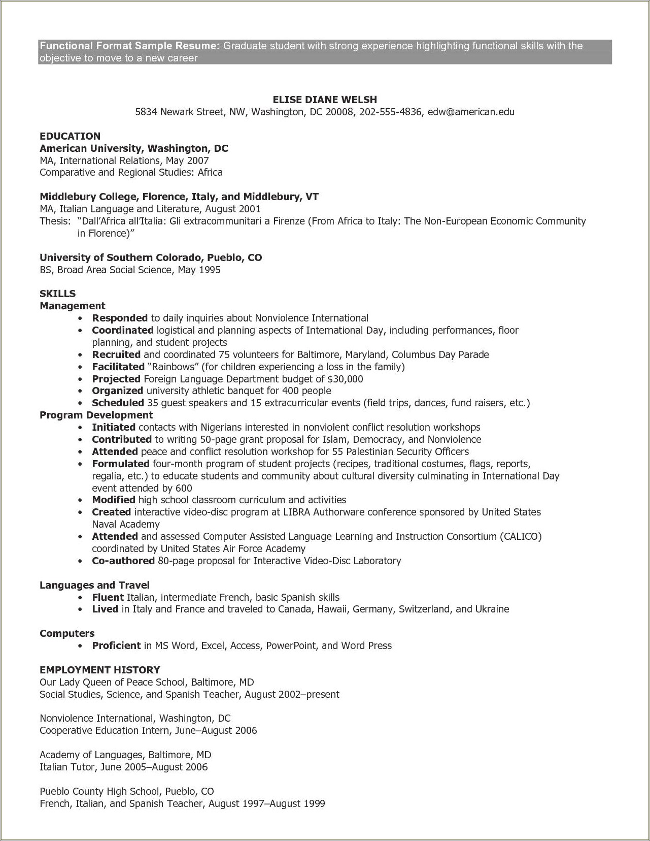 Sample Of A Resume For International Studies