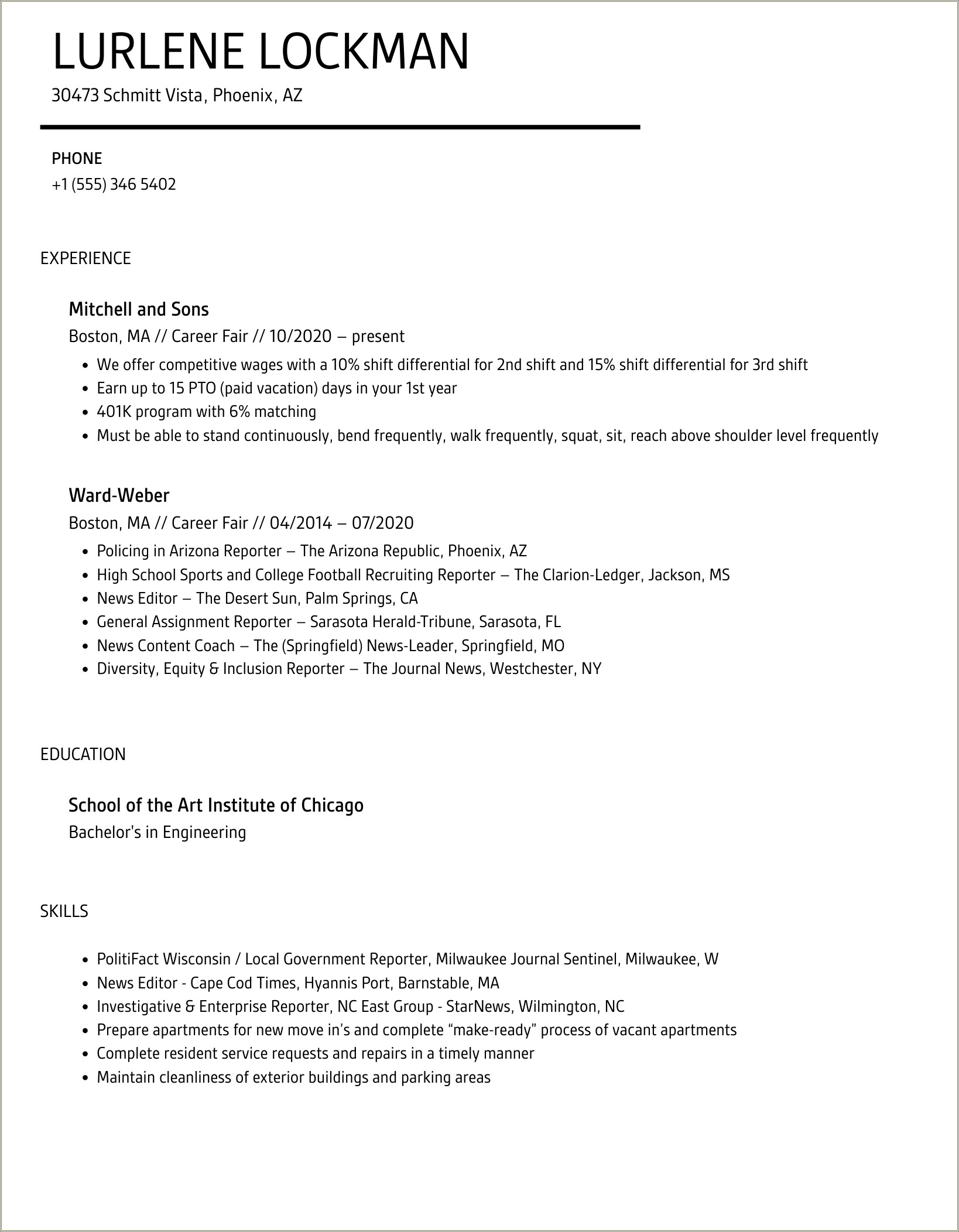 Sample Of A Resume For Staples Job Fair