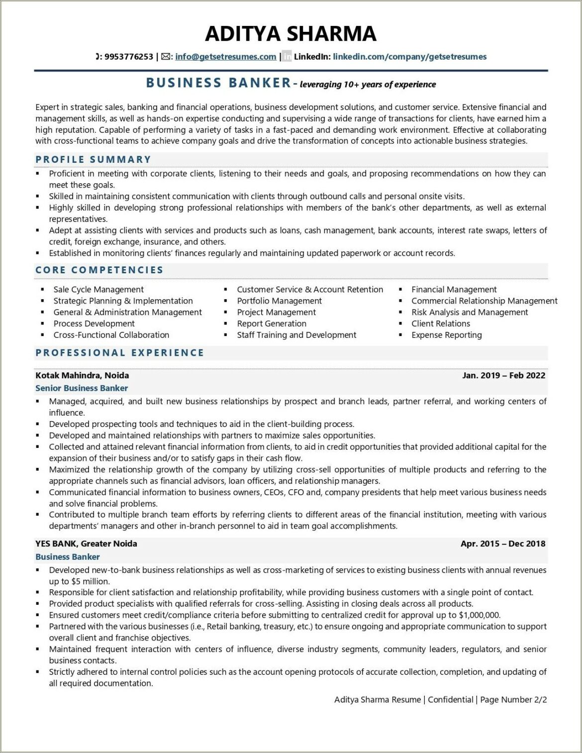 Sample Of Business Development Banker Resume