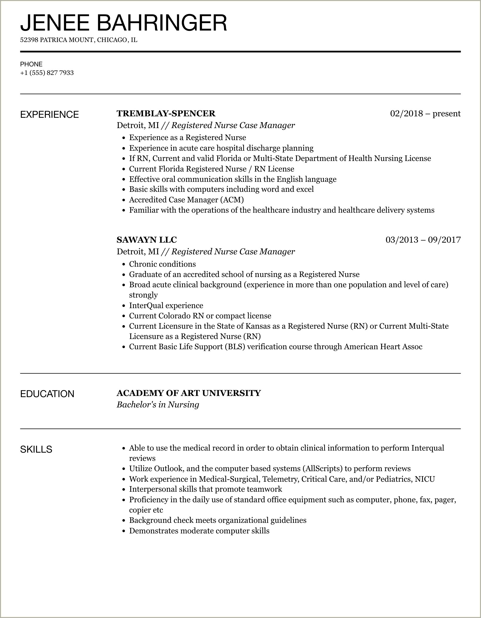 Sample Of Case Manager Rn Resume