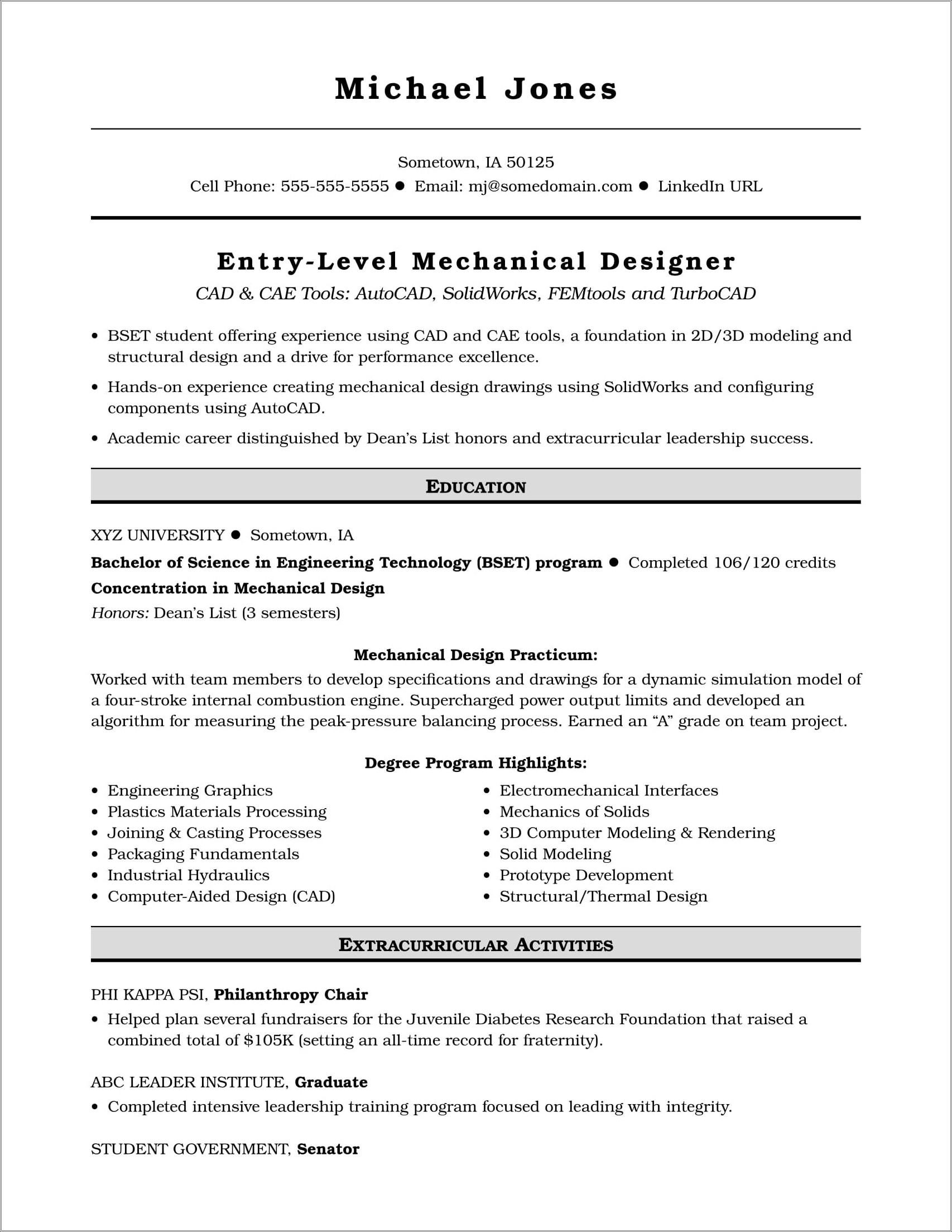 Sample Of Entry Level Engineering Resume