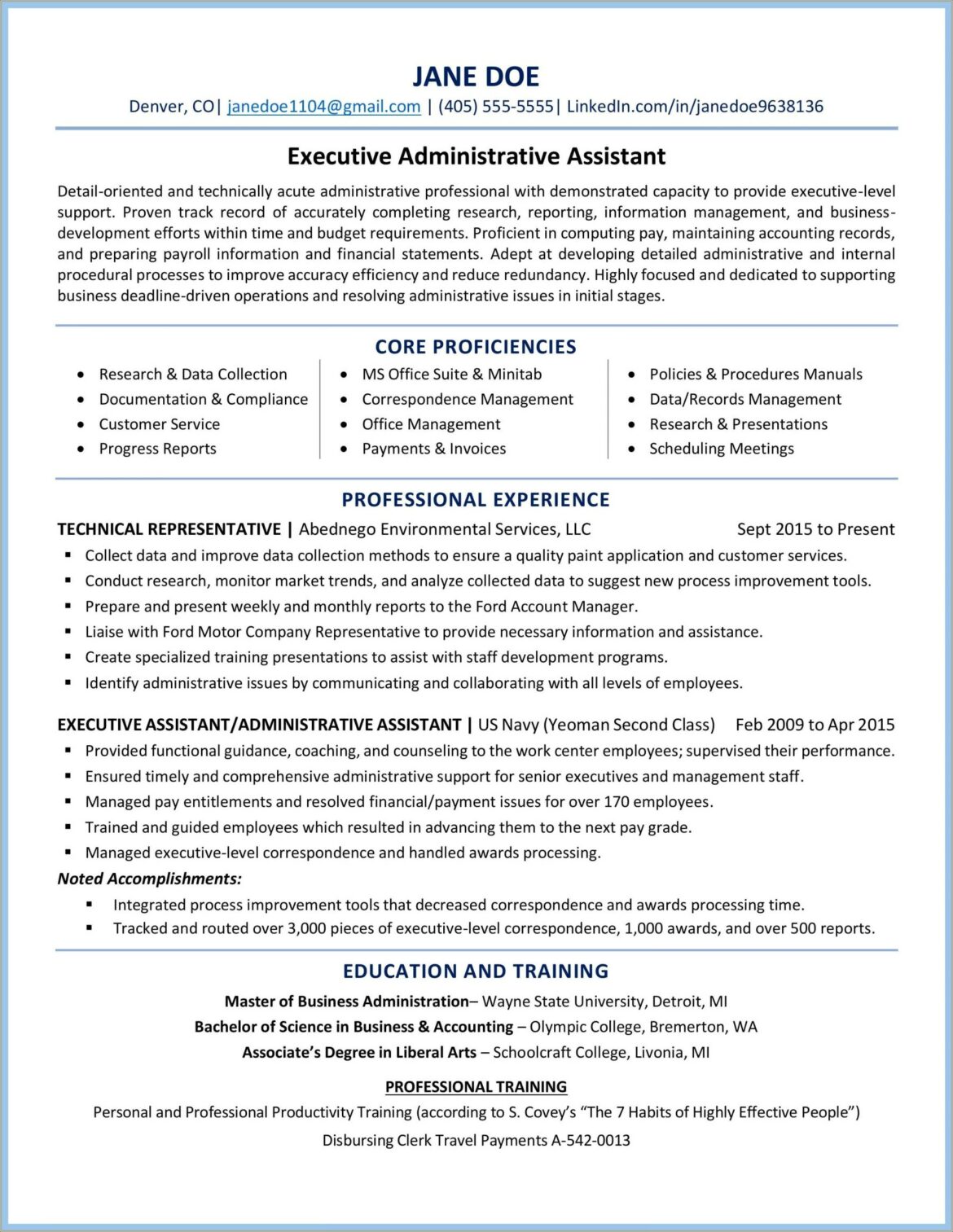 Sample Of Executive Administrative Assistant Resume