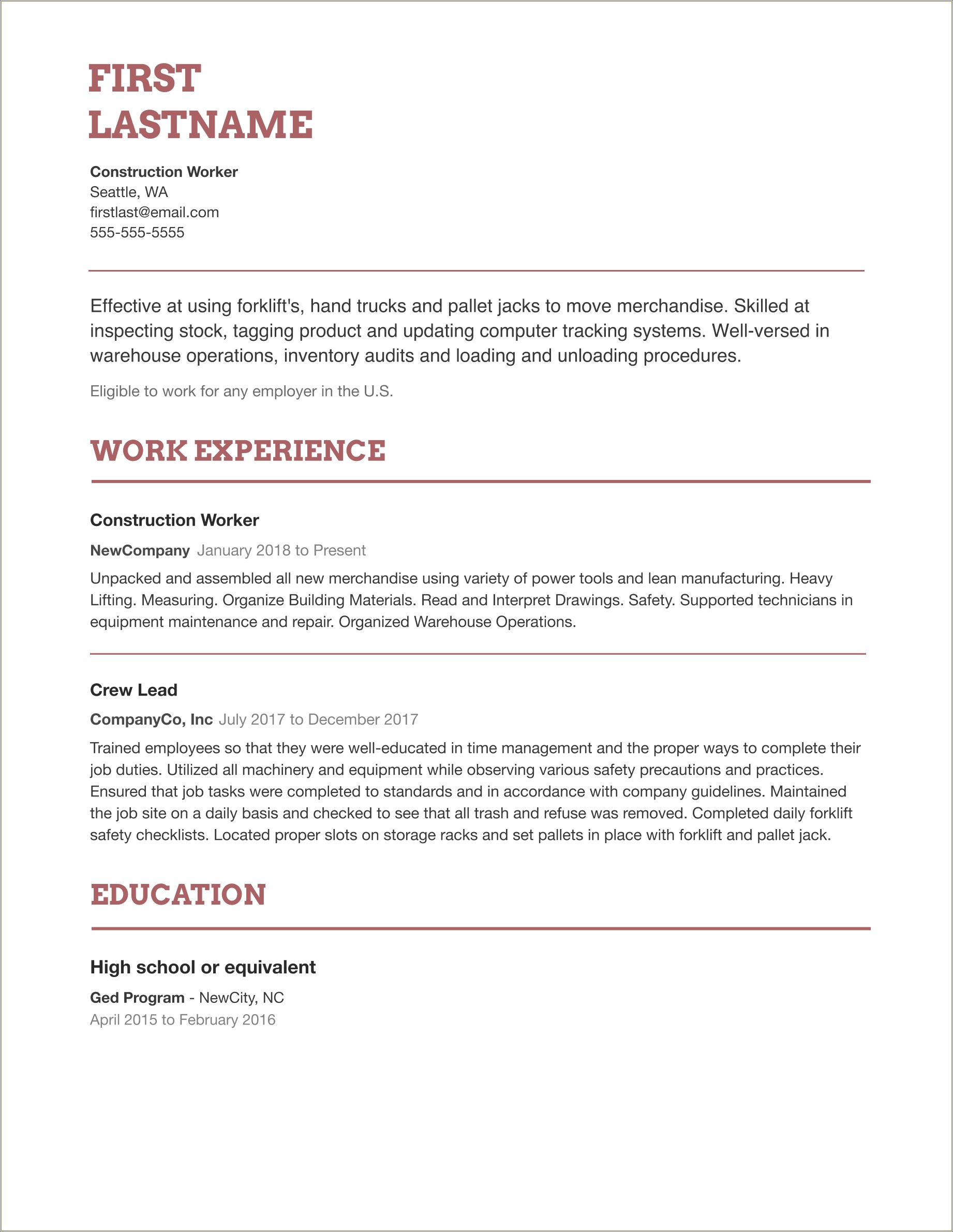 Sample Of Good Profile On Resume