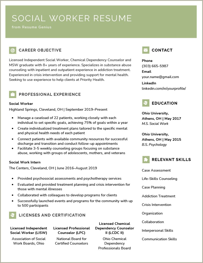Sample Of Good Resume For Social Worker