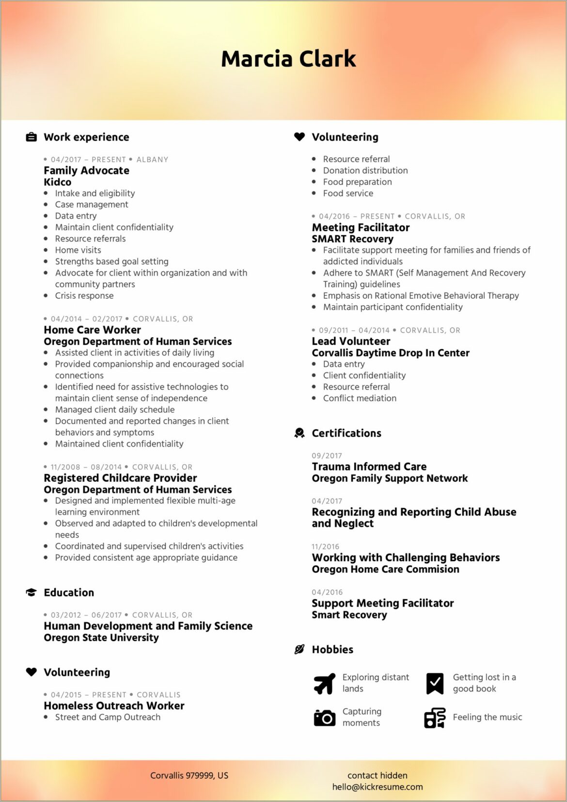 Sample Of Head Start Family Advocate Resume