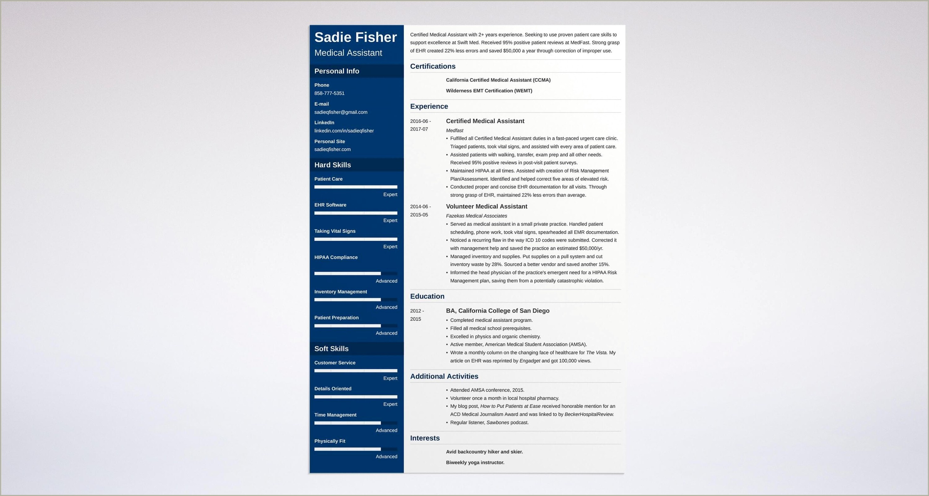 Sample Of Medical Assistant Resume Objectives