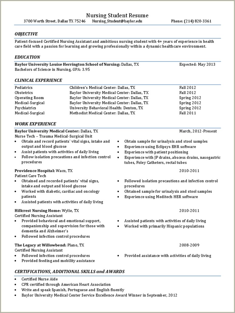 Sample Of New Graduate Nurse Resume