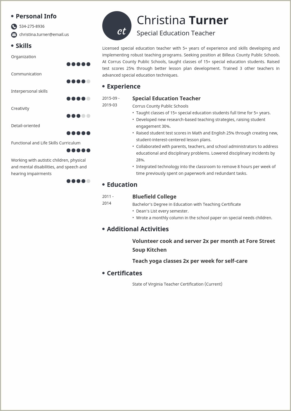 Sample Of Resume Description Of Ec Tracher