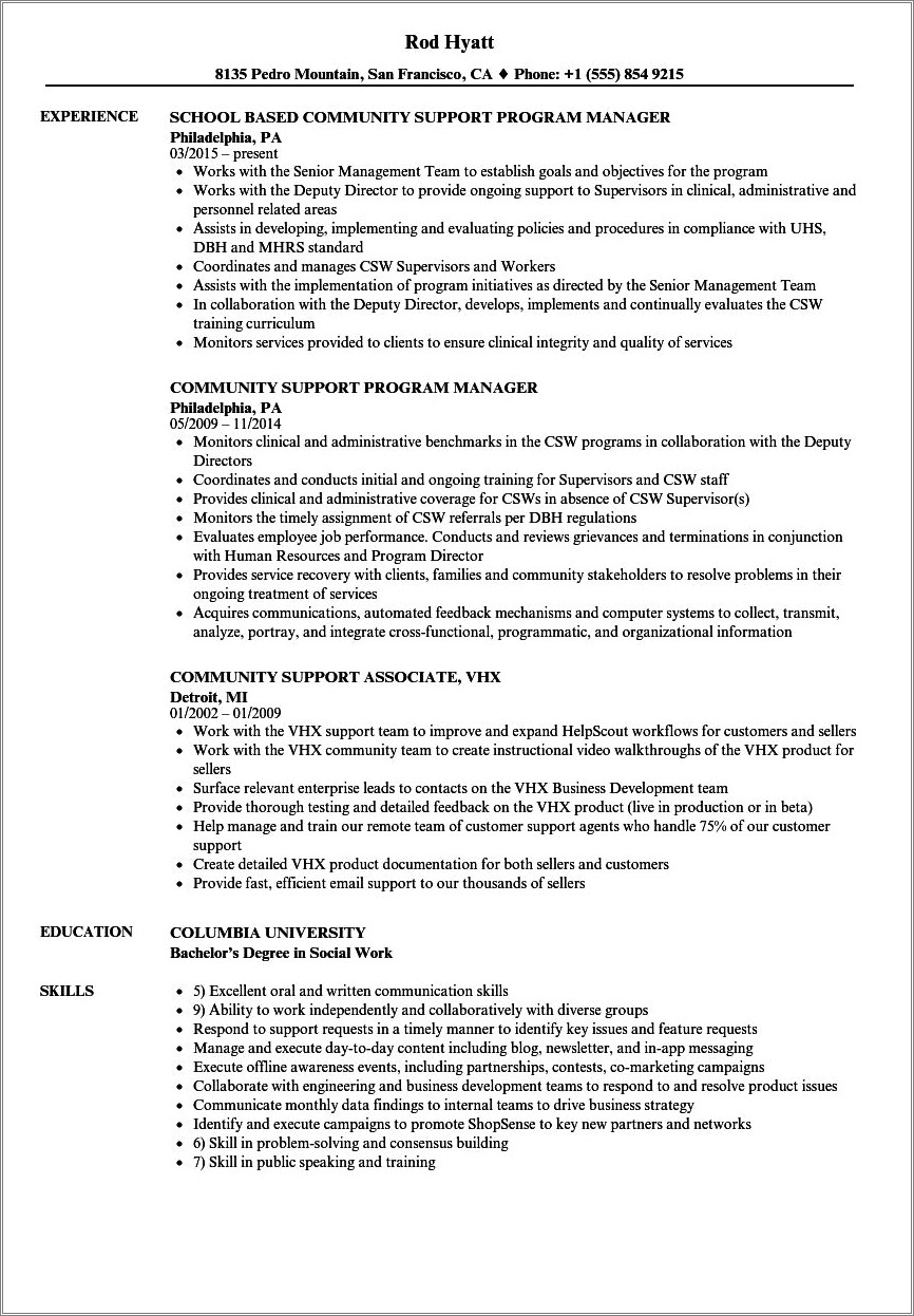 Sample Of Resume For Community Worker