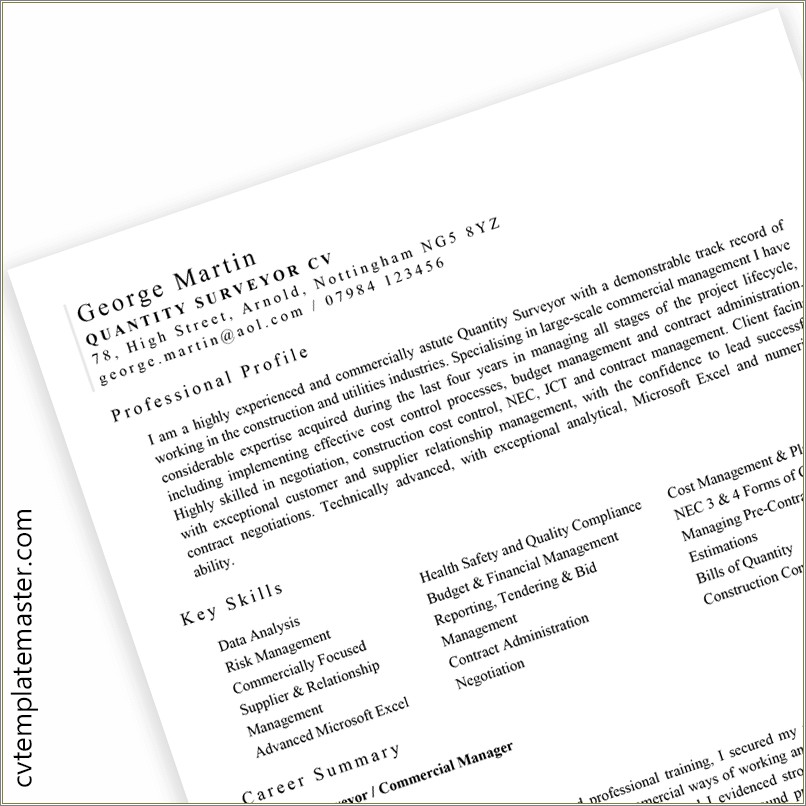 Sample Of Resume For Contract Administrator