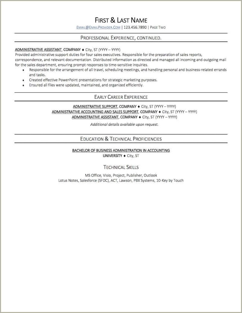 Sample Of Resume For Executive Assistant
