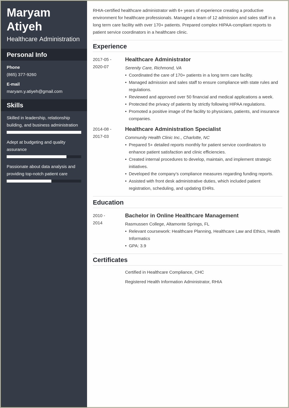 Sample Of Resume For Health Care Aide