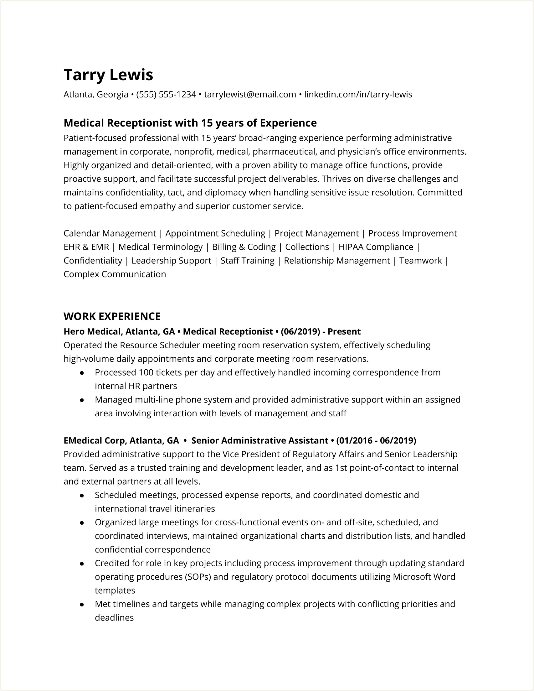 Sample Of Resume For Medical Office Staff