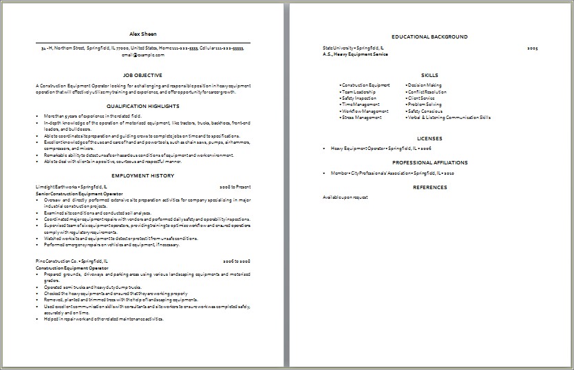 Sample Of Resume For Production Operator