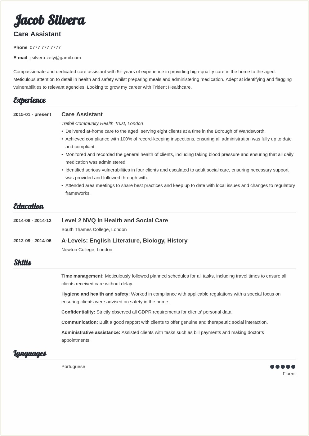 Sample Of Resume For Residential Care Worker