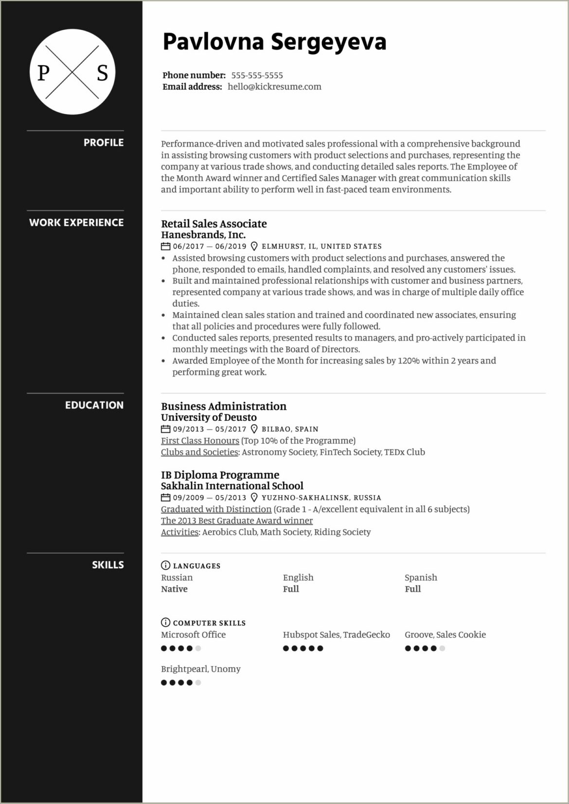 Sample Of Resume In Retail Associate