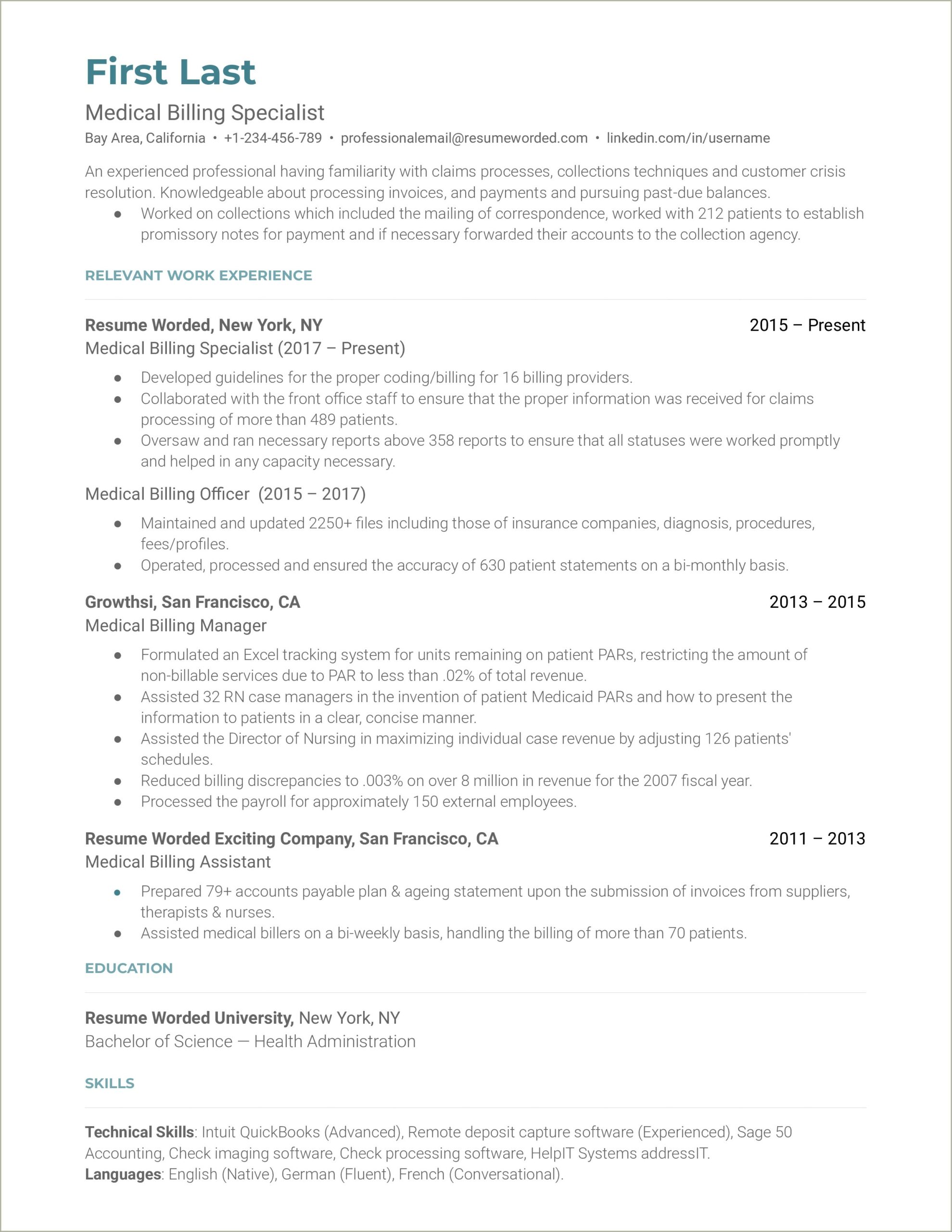 Sample Of Resume Objective For Billing Analyst