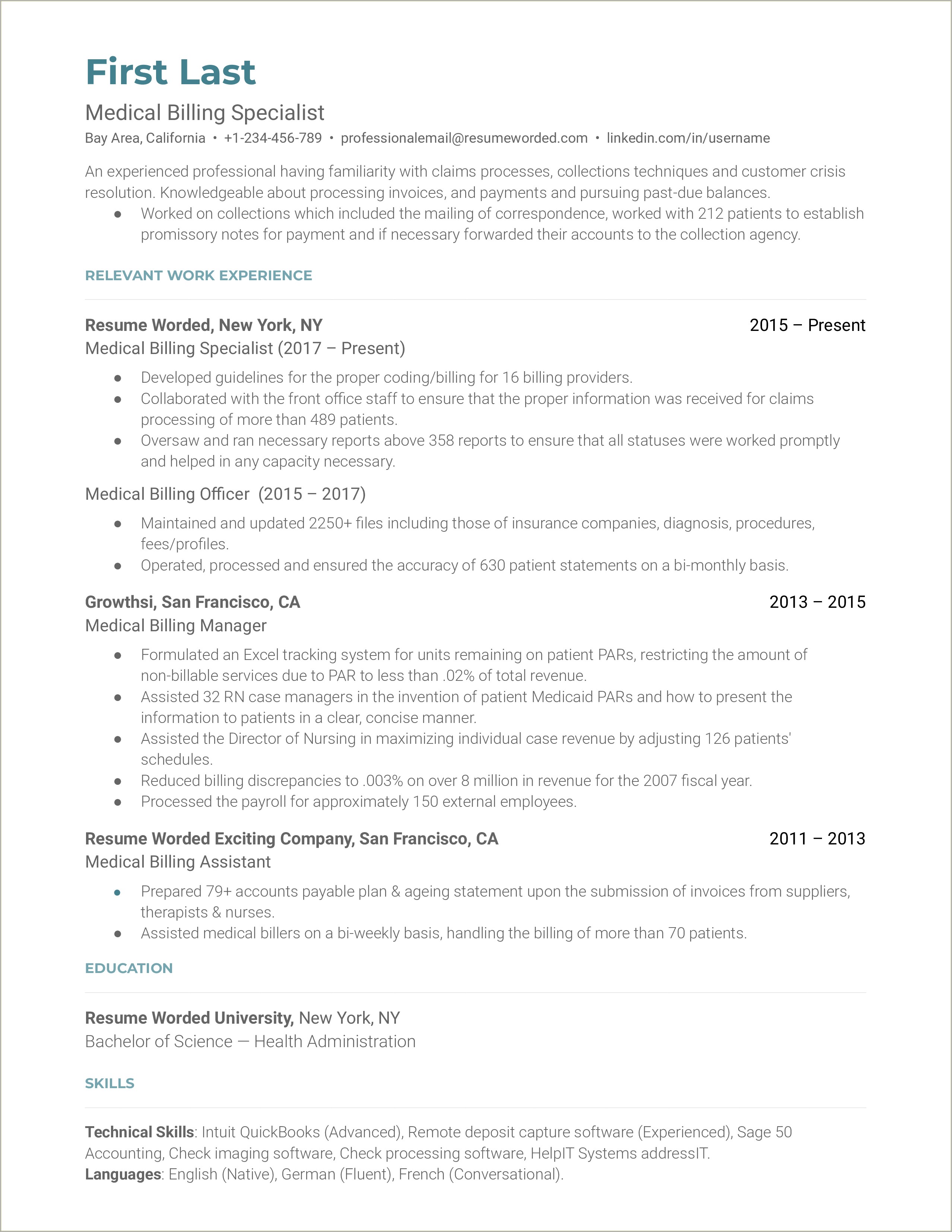 Sample Of Resume Objective For Billing Analyst