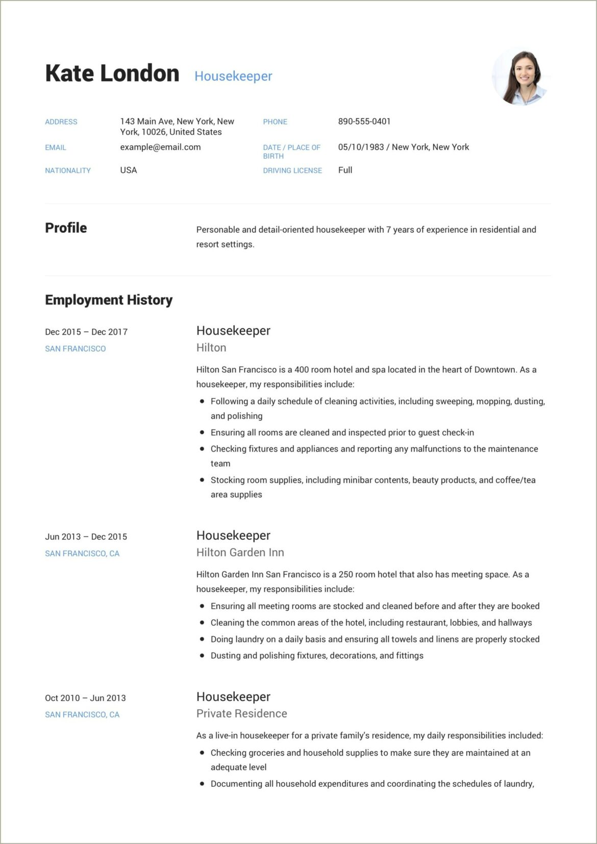 Sample Of Resume Of Domestic Helper