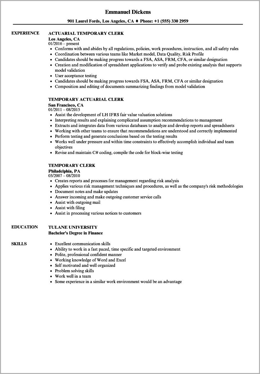 Sample Of Resume With Temporary Jobs