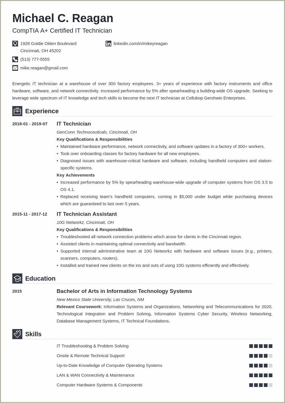 Sample Of Service Technician In Telecommunication Resume