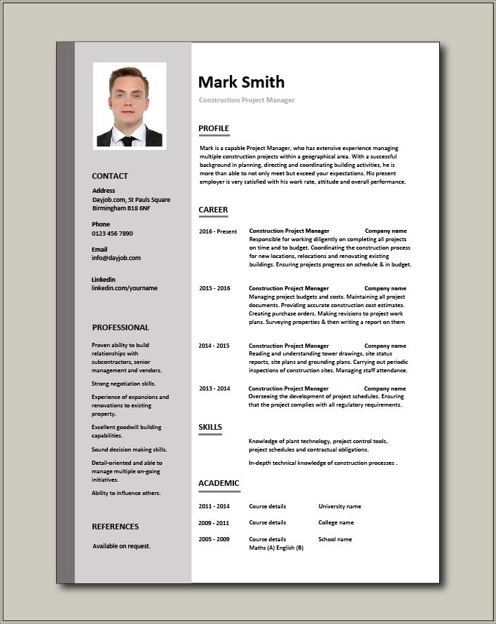 Sample Of Summary For Resume About Construction