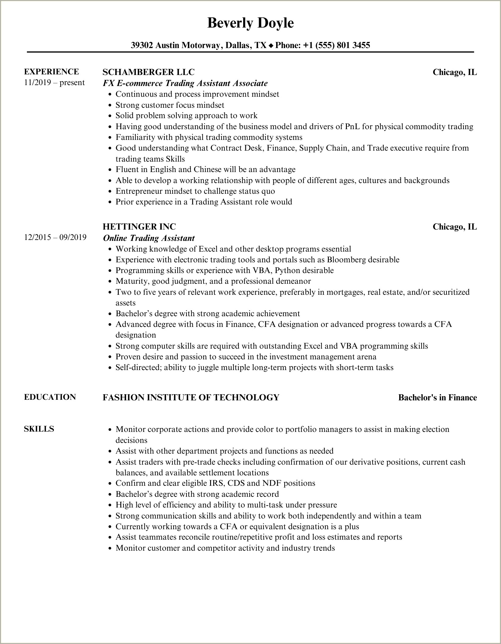 Sample Of Trade Assistant Resume Or Cv