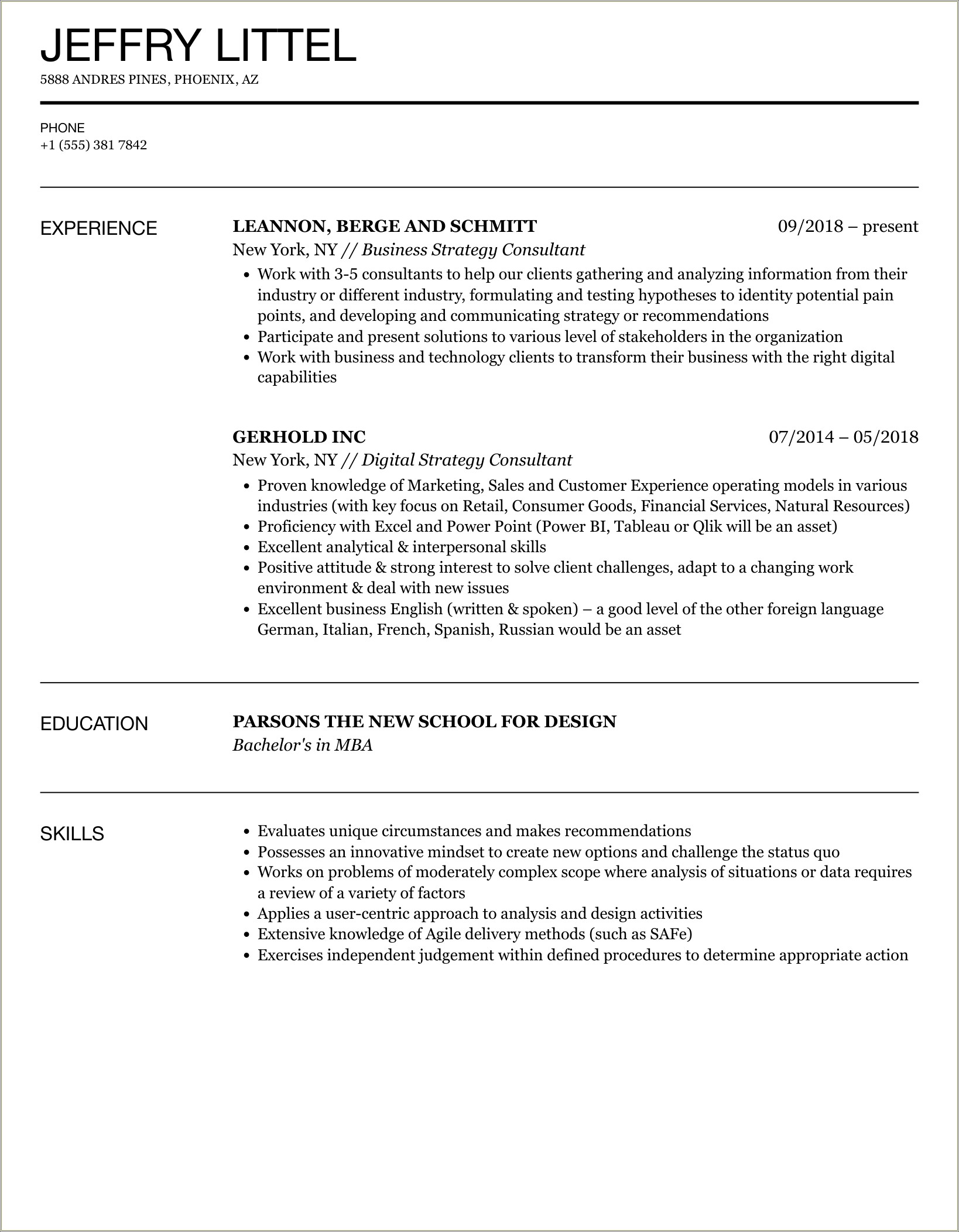 Sample Positioning Statement For A Resume