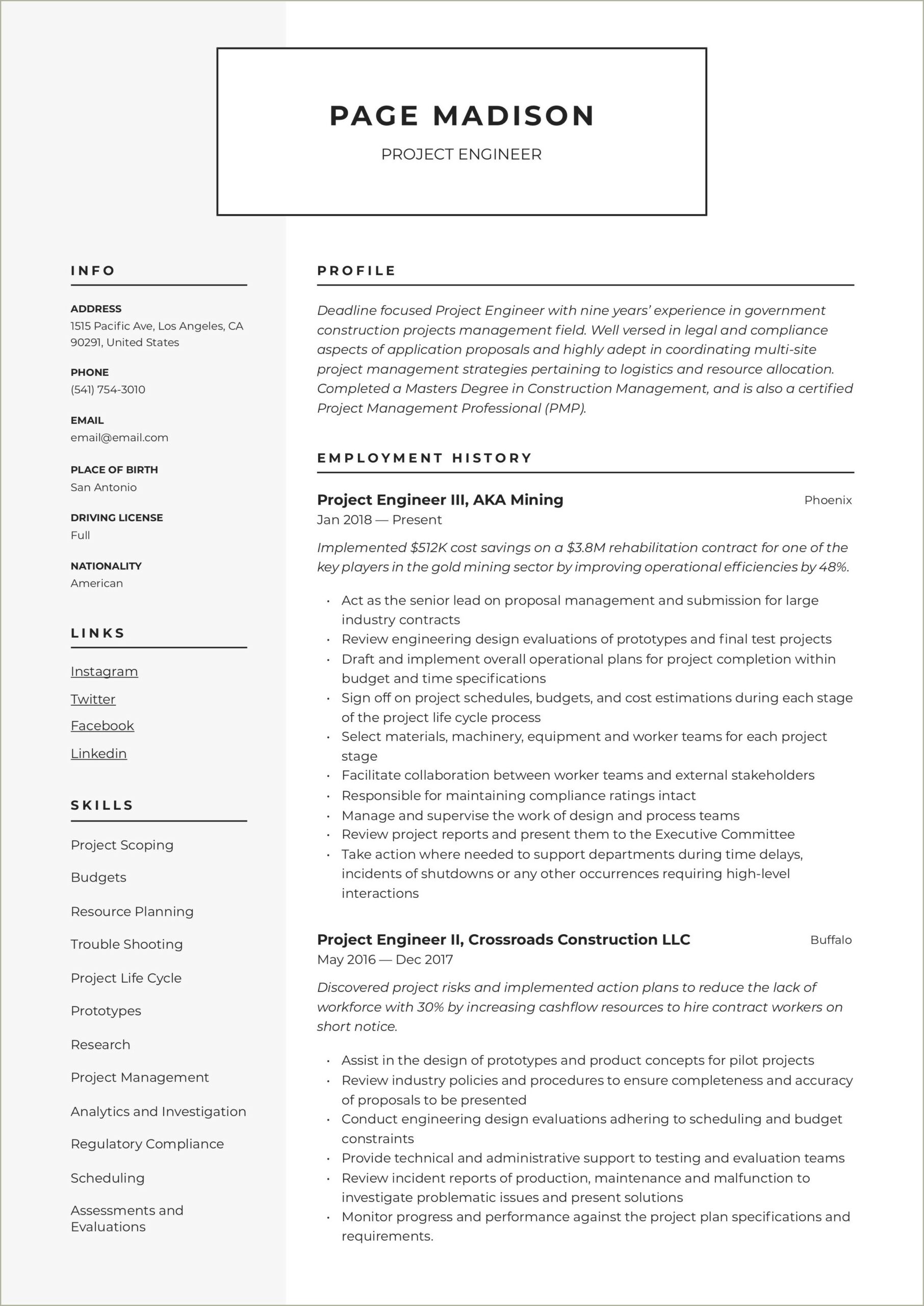 Sample Projects For Entry Level Testing Resume