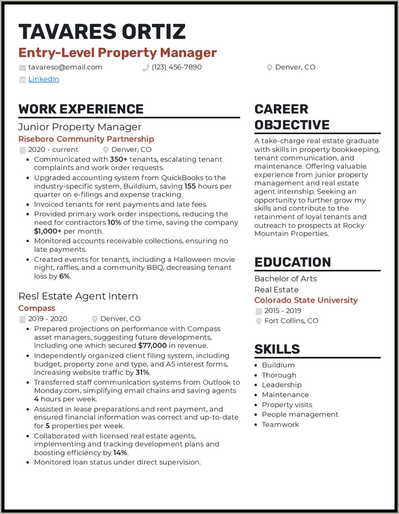 Sample Property Manager Resume Cover Letter