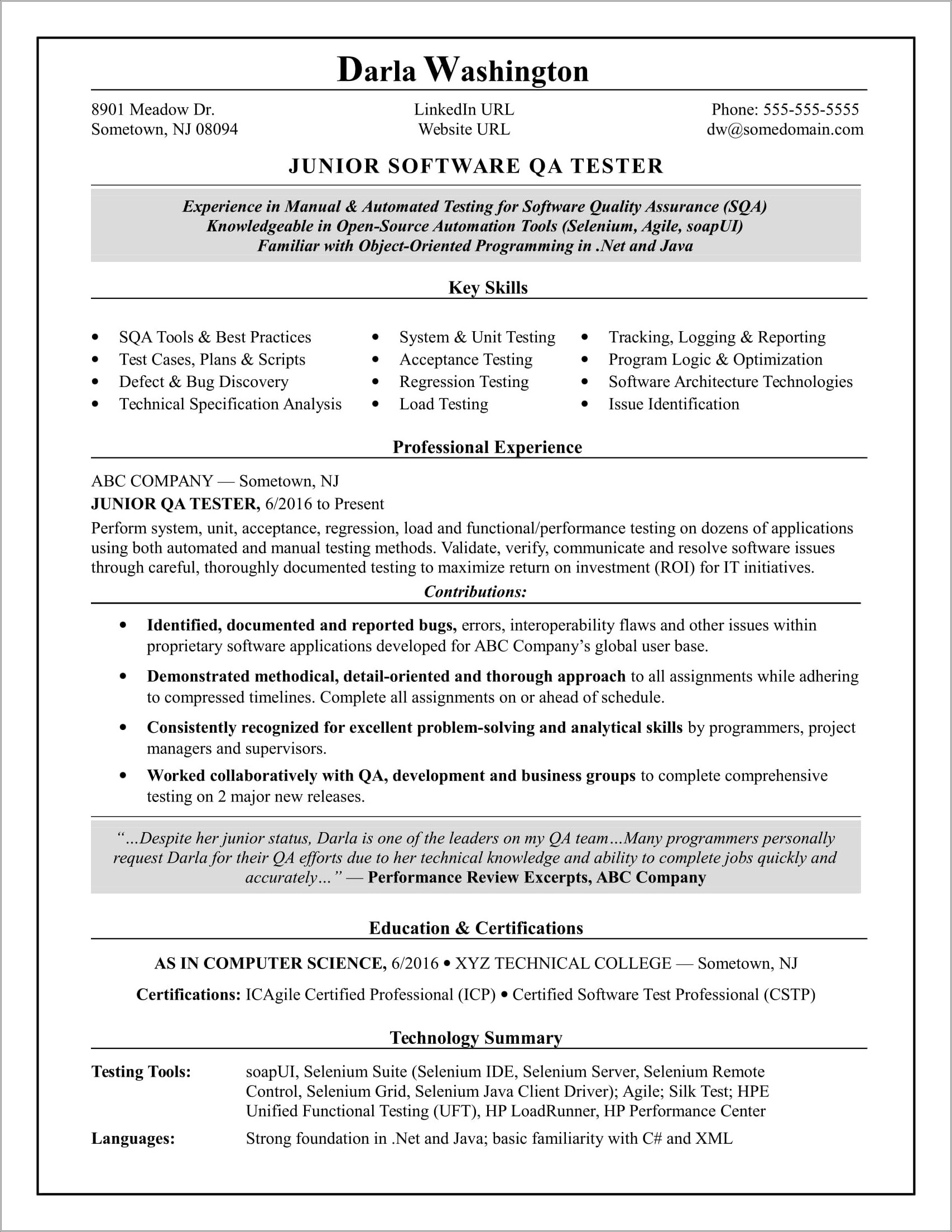 Sample Qa Resume With Retail Experience