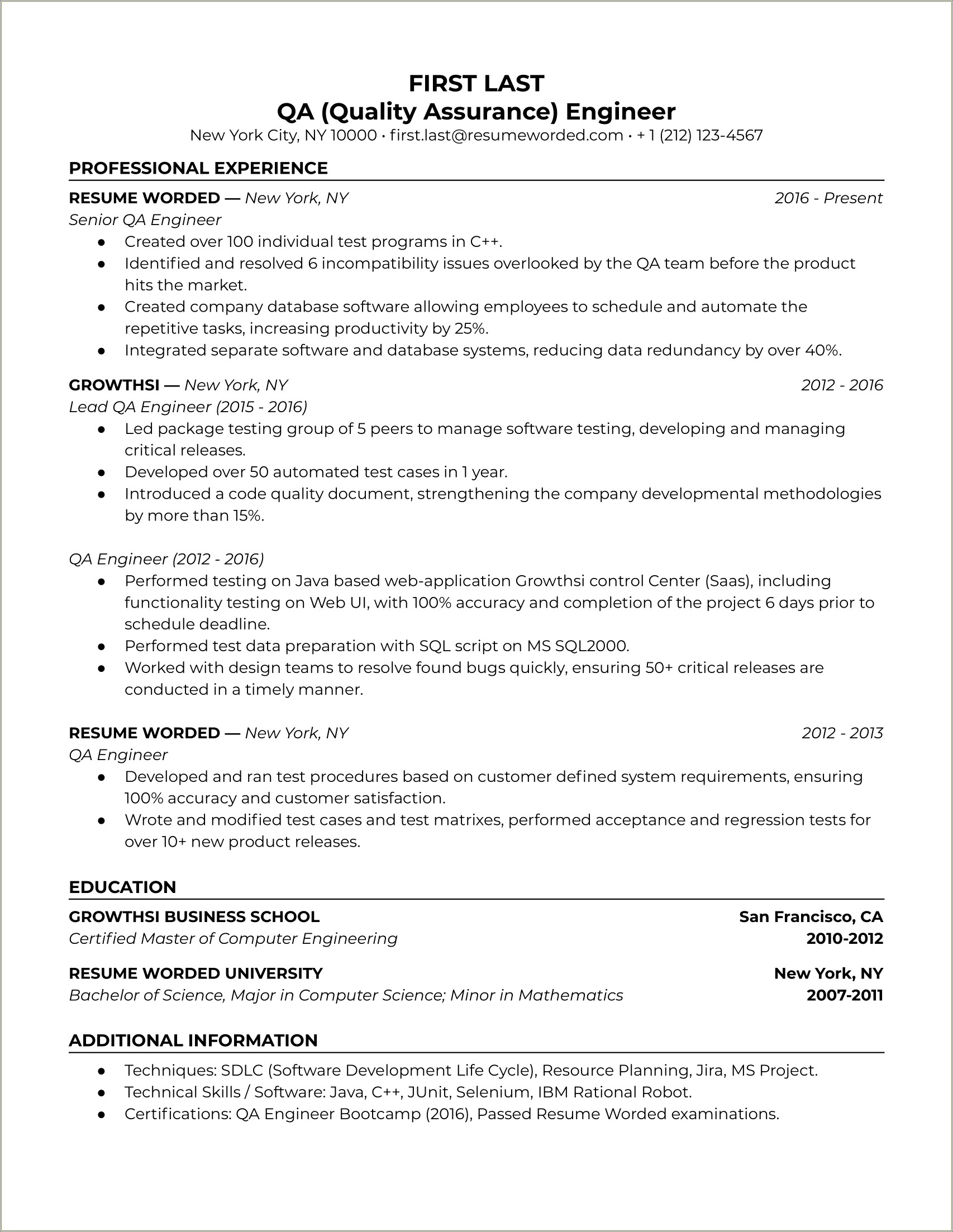Sample Qa Resume With Role Based Security Testing
