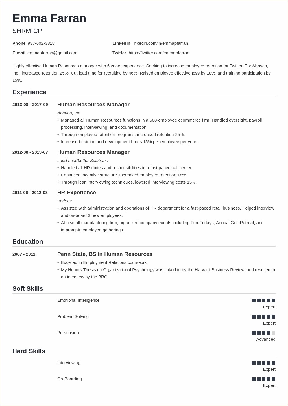 Sample Qualifications In Resume For Hrm