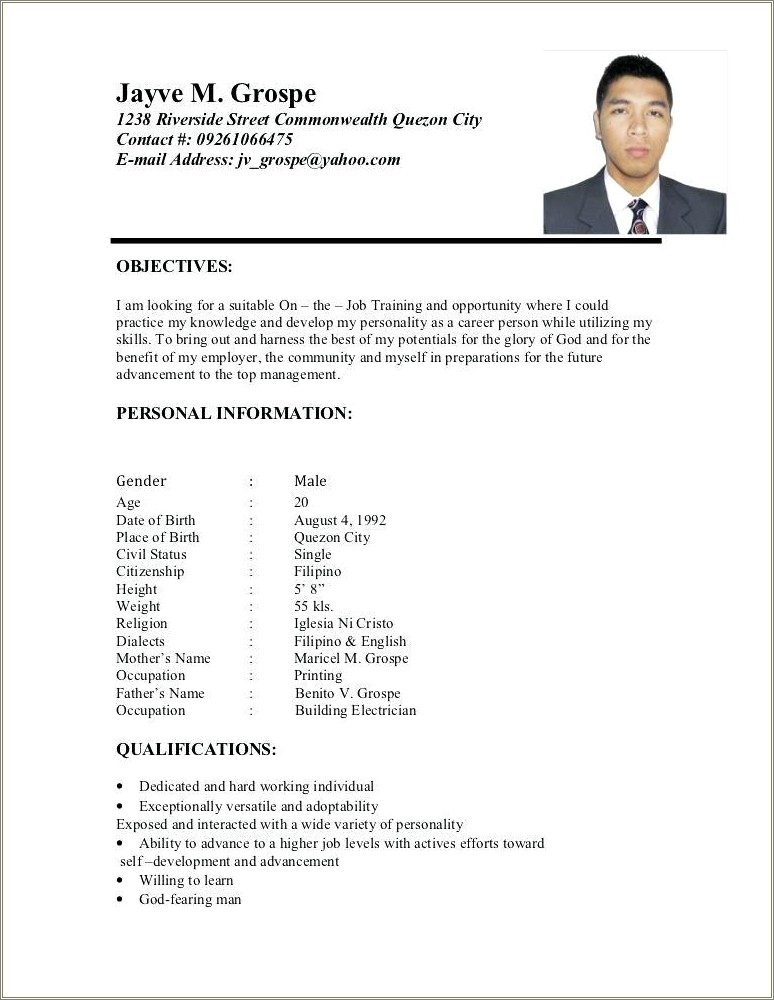 Sample Qualifications In Resume For Ojt