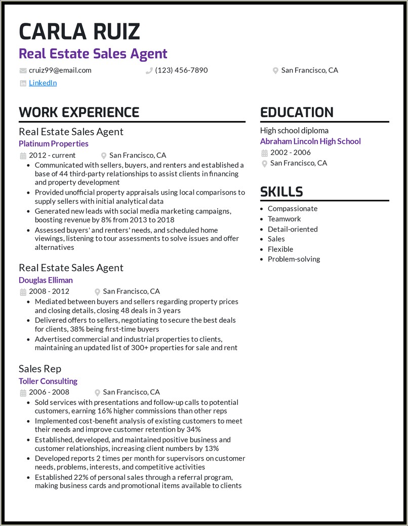 Sample Real Estate Agent Resume With No Experience