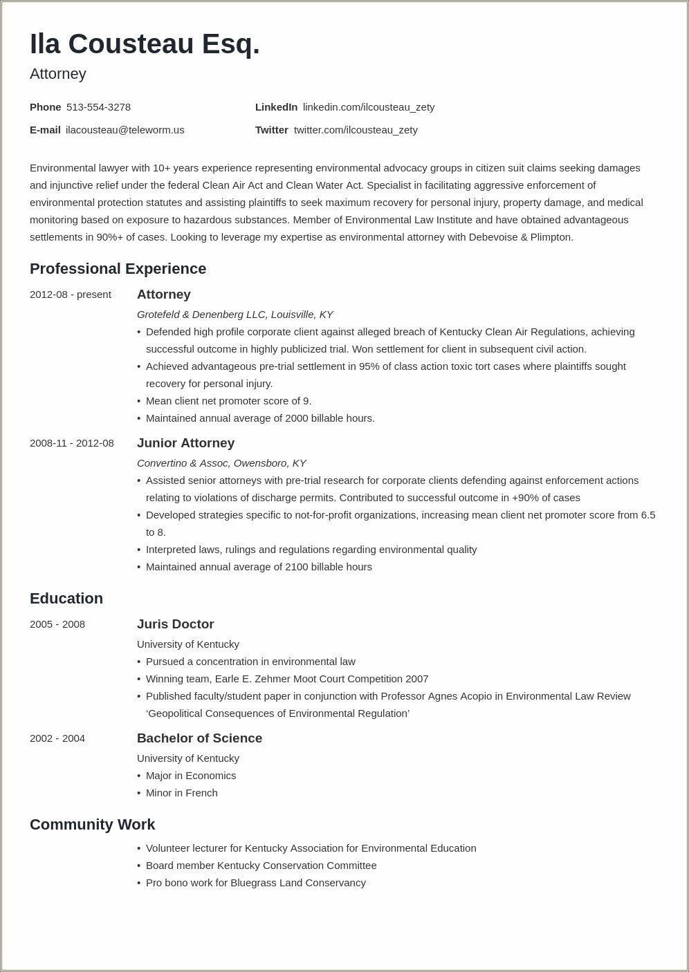 Sample Resume About Personal Injury Attorney