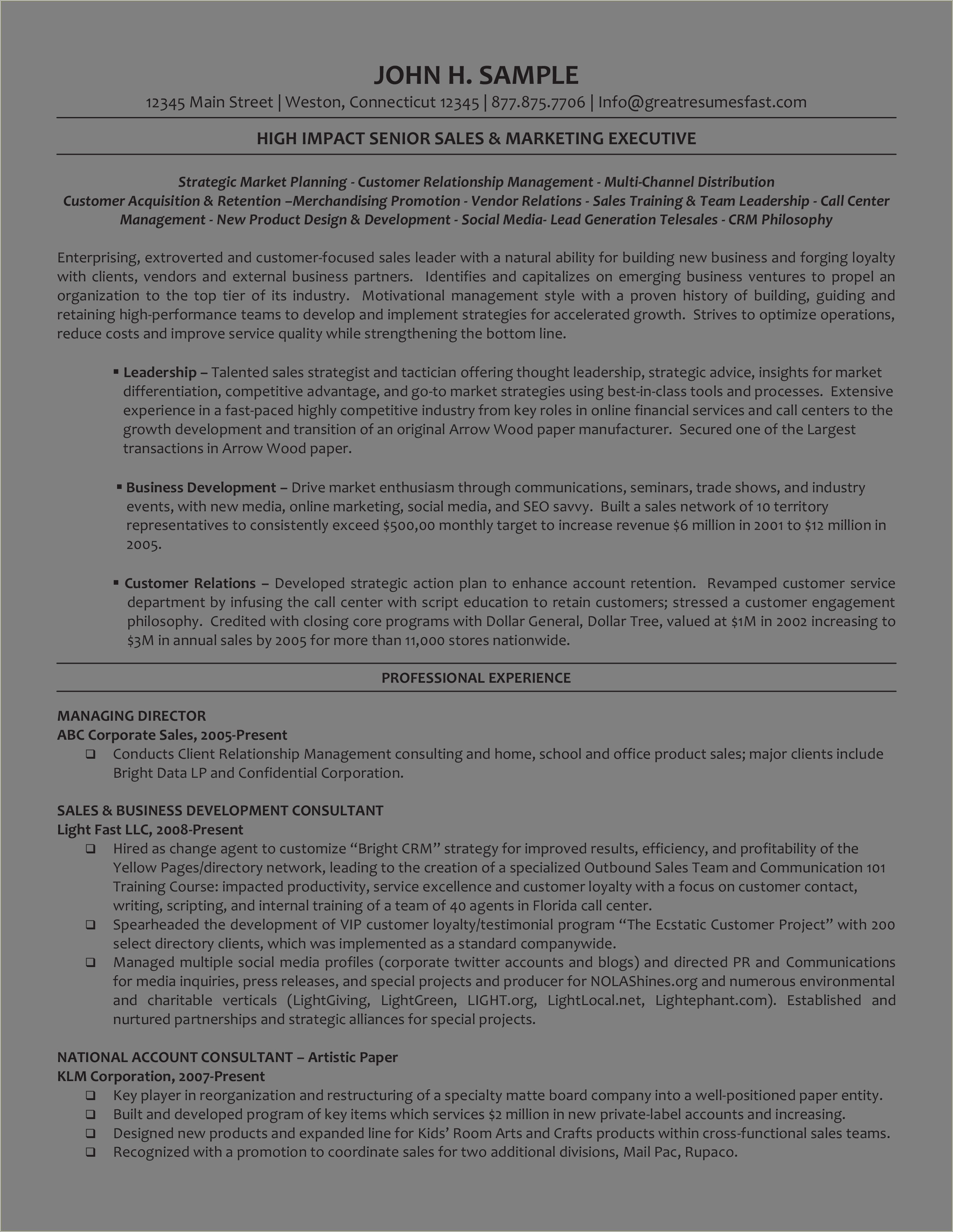 Sample Resume After School Program Director