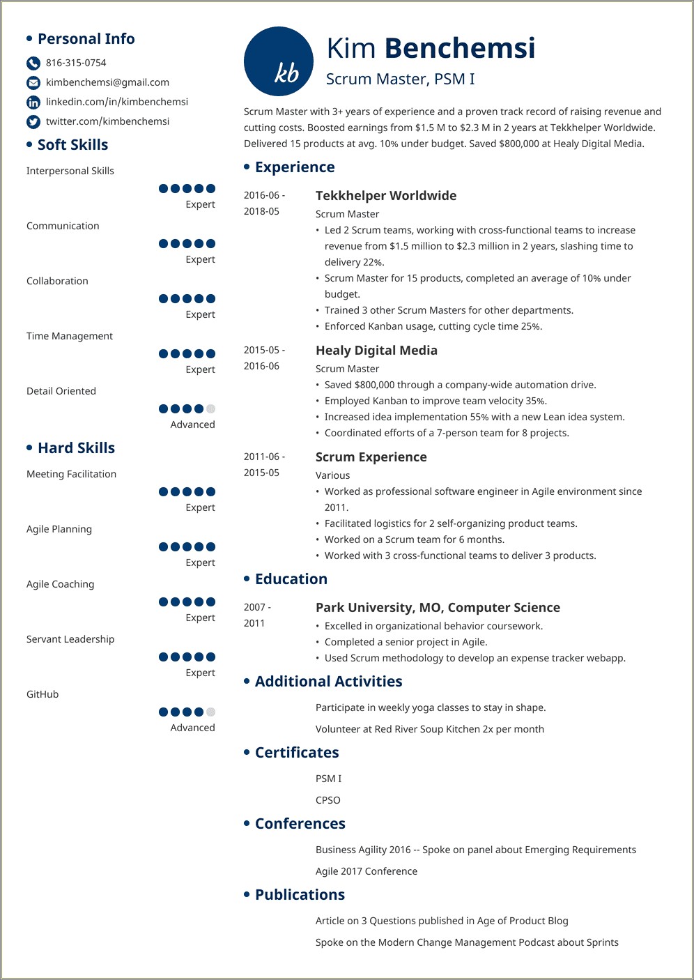 Sample Resume Agile Scrum Project Manager