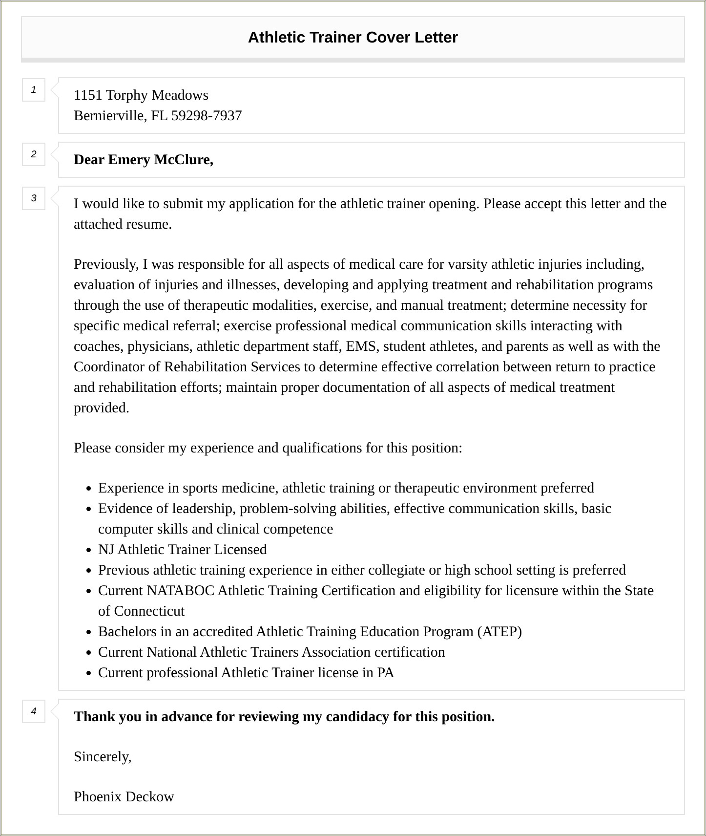 Sample Resume And Cover Letter Athletic Trainer