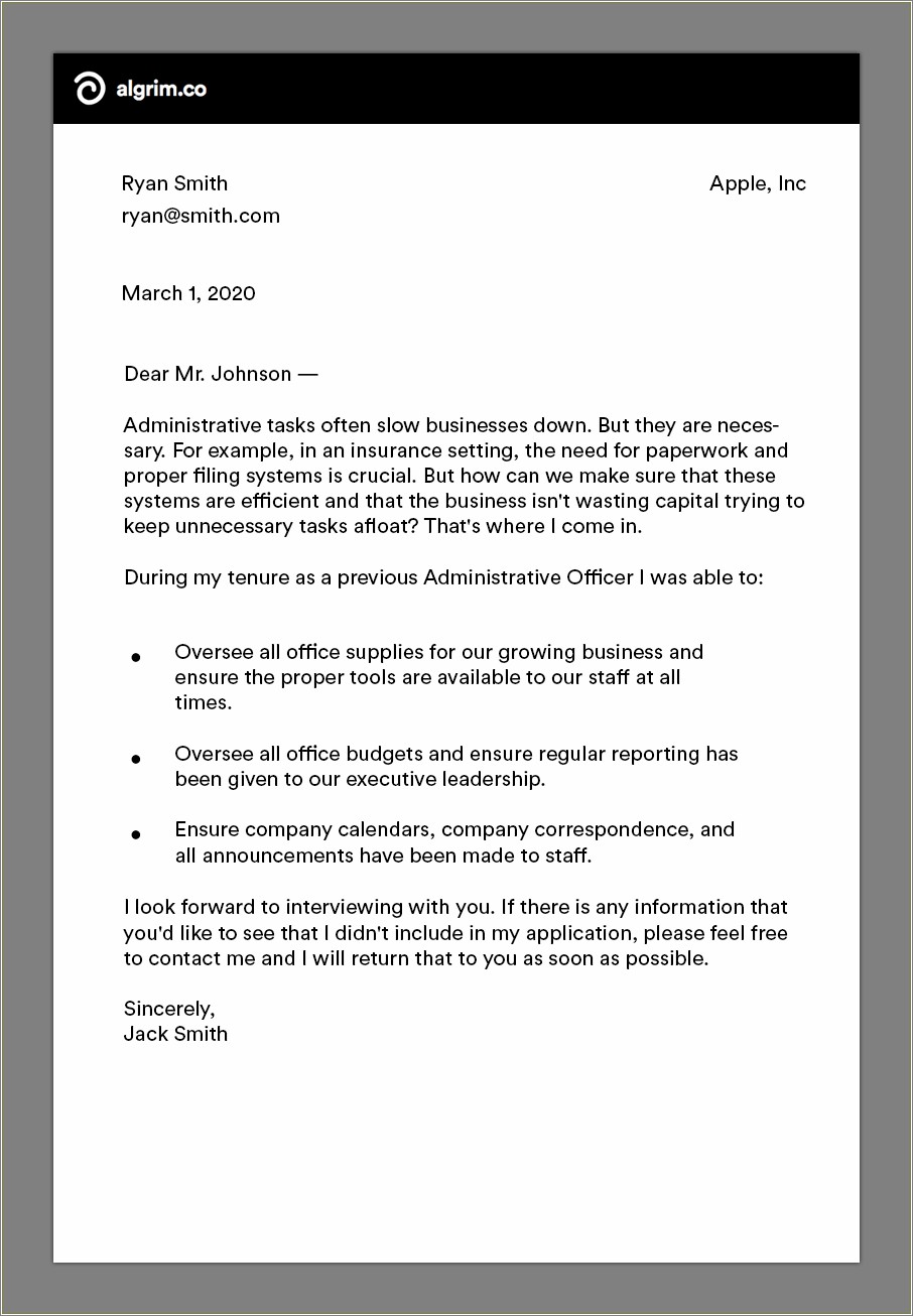 Sample Resume And Cover Letter For Administrative Assistant