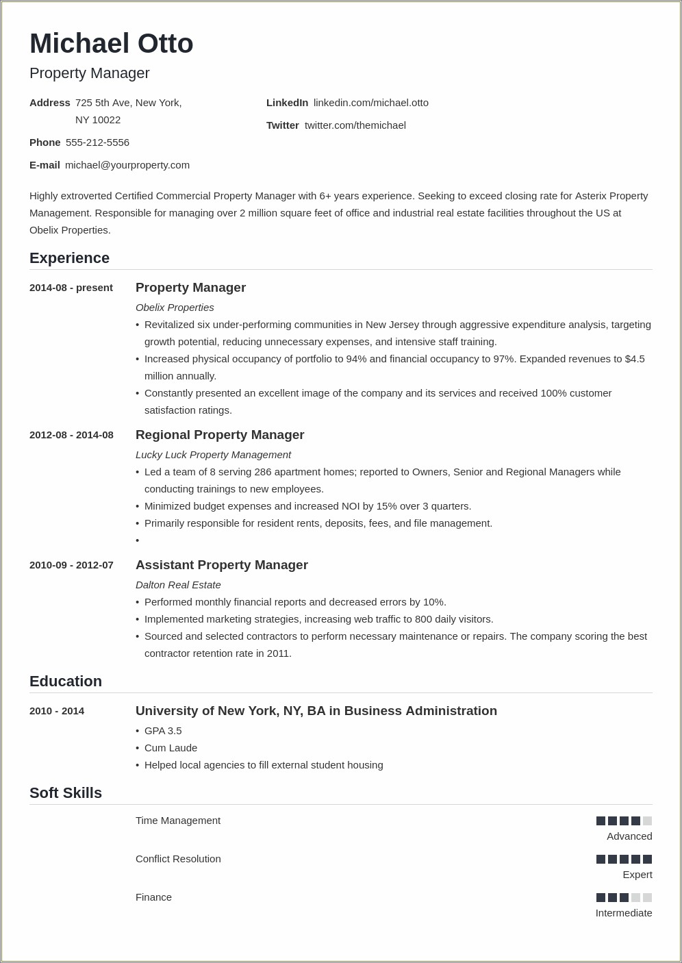 Sample Resume And Cover Letter For Property Manager