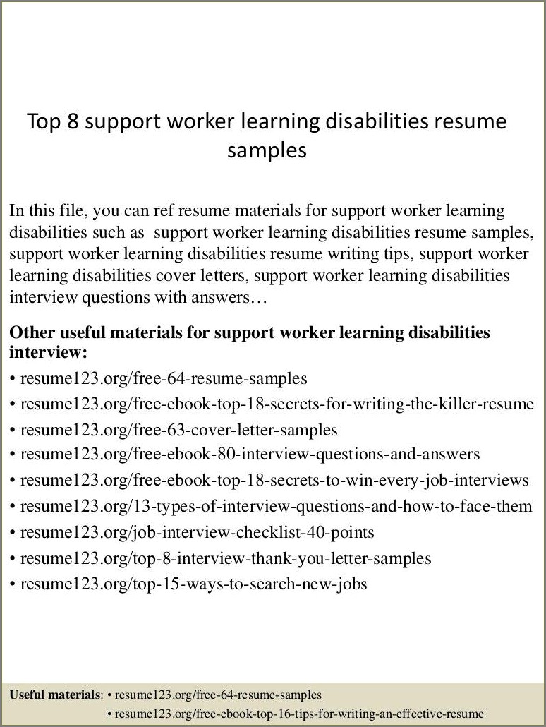 Sample Resume Case Worker For Disabled