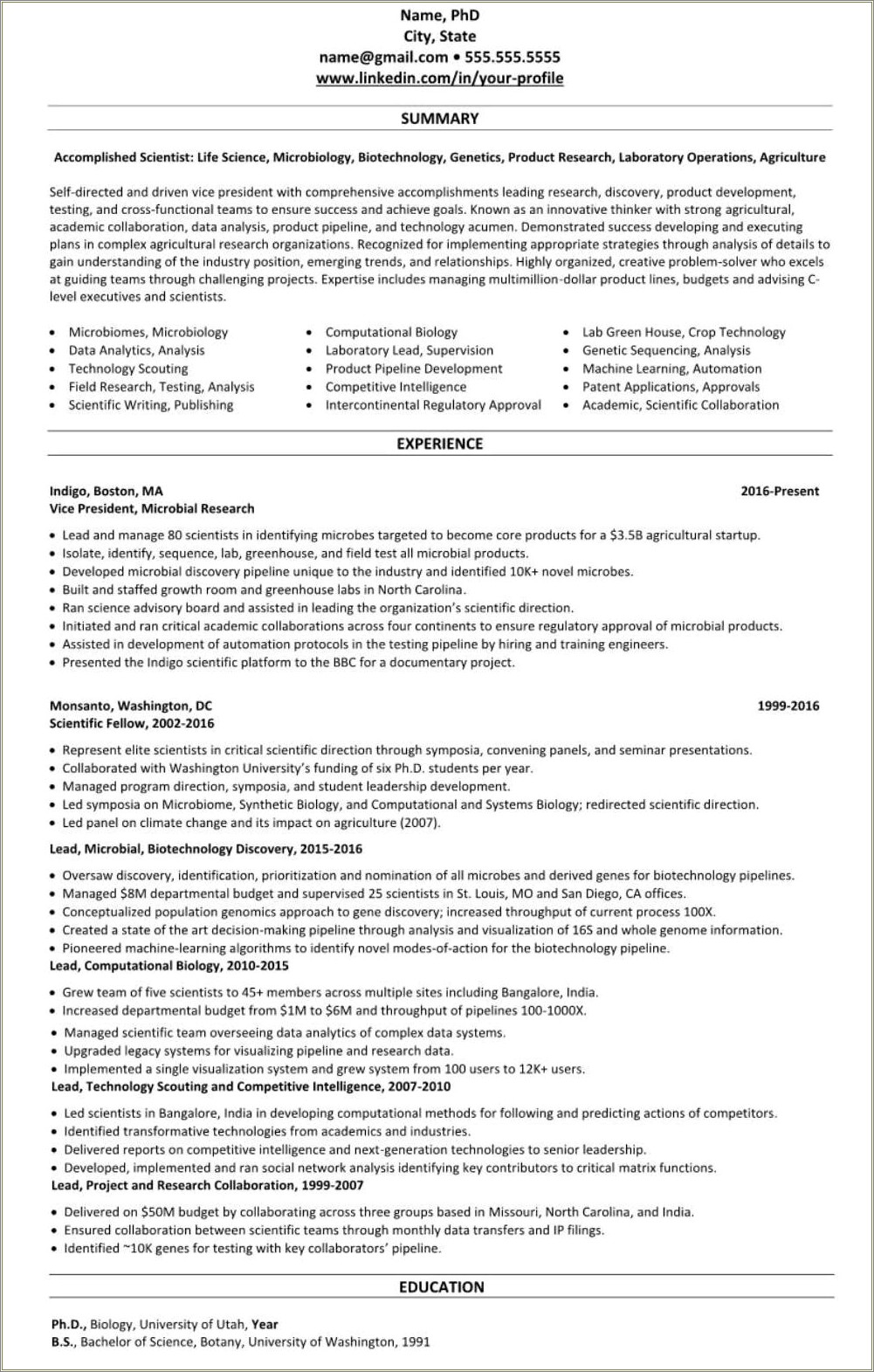 Sample Resume Cell And Genome Sience