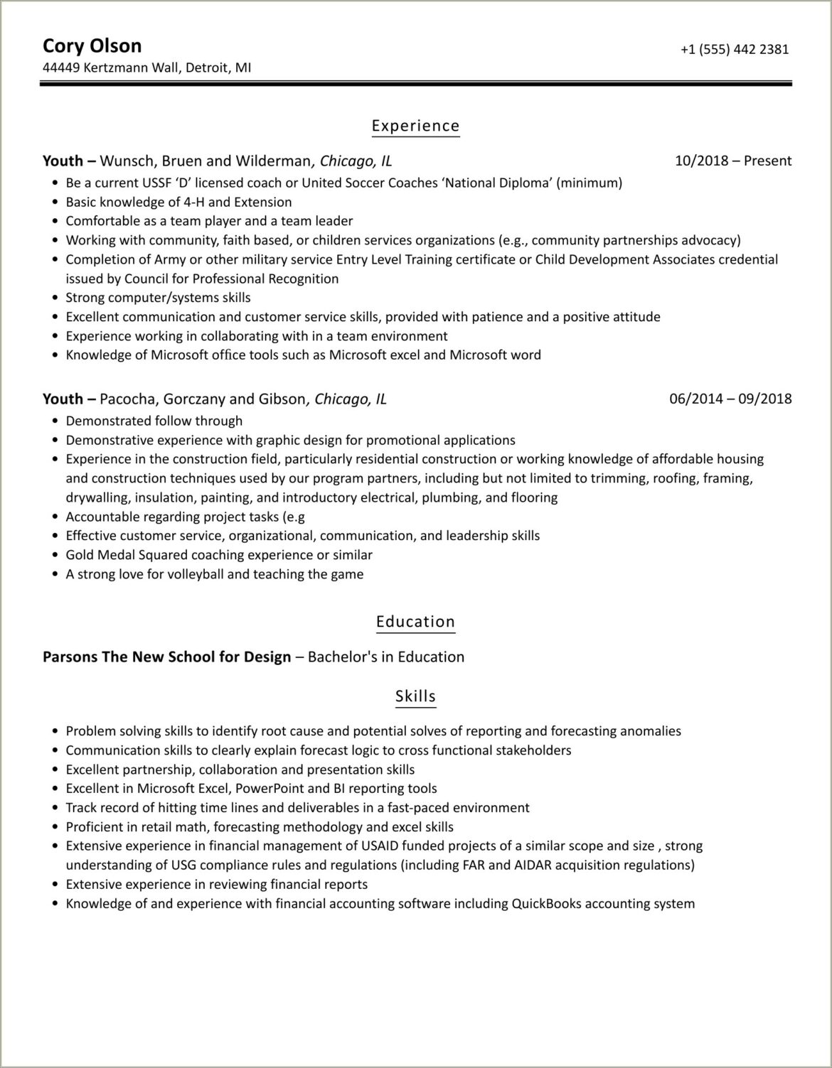 Sample Resume Children Youth And Family Ministry